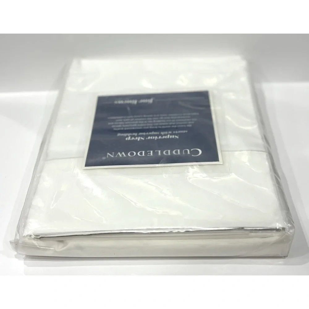 Cuddledown Queen Flat Sheet Ivory 400TC Wrinkle-Free Percale Cotton 94x105 New